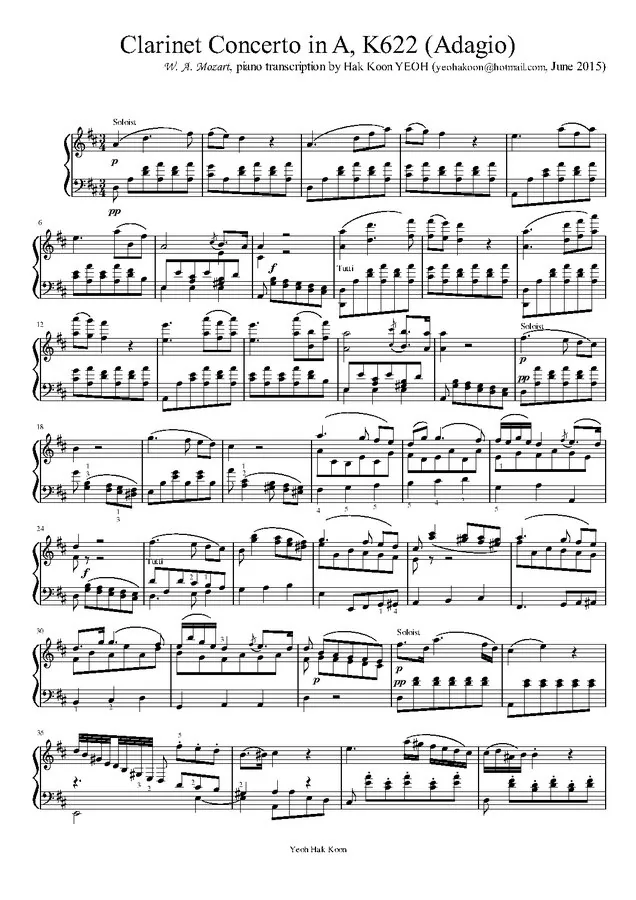 Clarinet Concerto in A major, K.622 (Mozart, Wolfgang Amadeus) - IMSLP ...