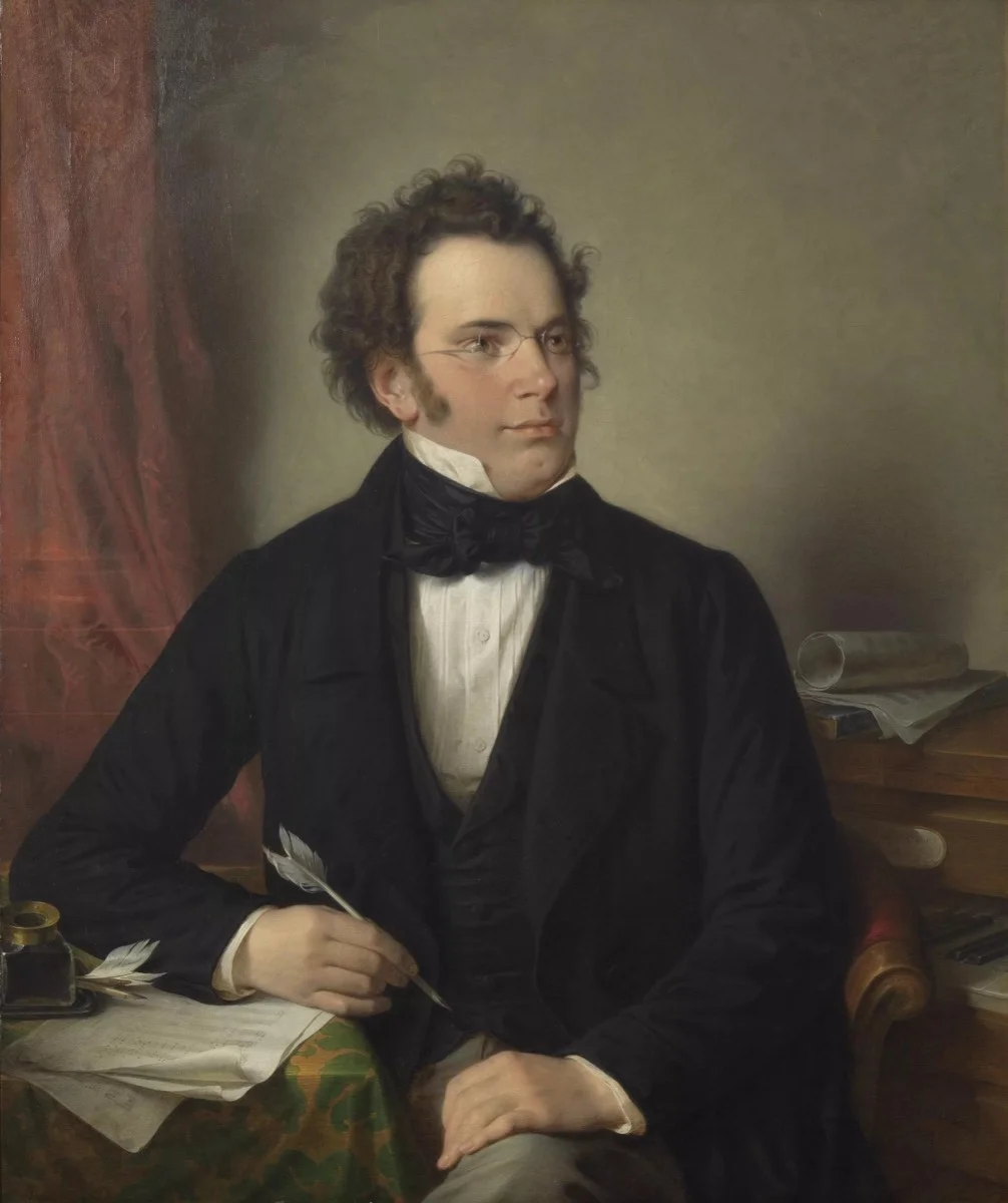 빌헬름 아우구스트 리더가 그린 프란츠 슈베르트 초상화(1875년 복제본, 원본 1825년). 슈베르트의 생전 모습을 전하는 가장 유명한 초상 중 하나입니다.