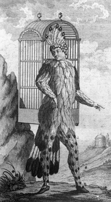 1791년 마술피리 초판 대본 속표지에 실린 파파게노 차림의 시카네더 판화